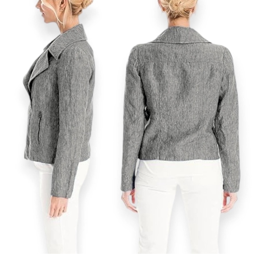 NWT Max Studio Women's Gray Moto Symmetcial Zip Up Linen Blend Jacket Size Small - Picture 2 of 9